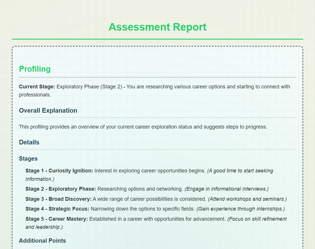 Student reviewing career assessment results