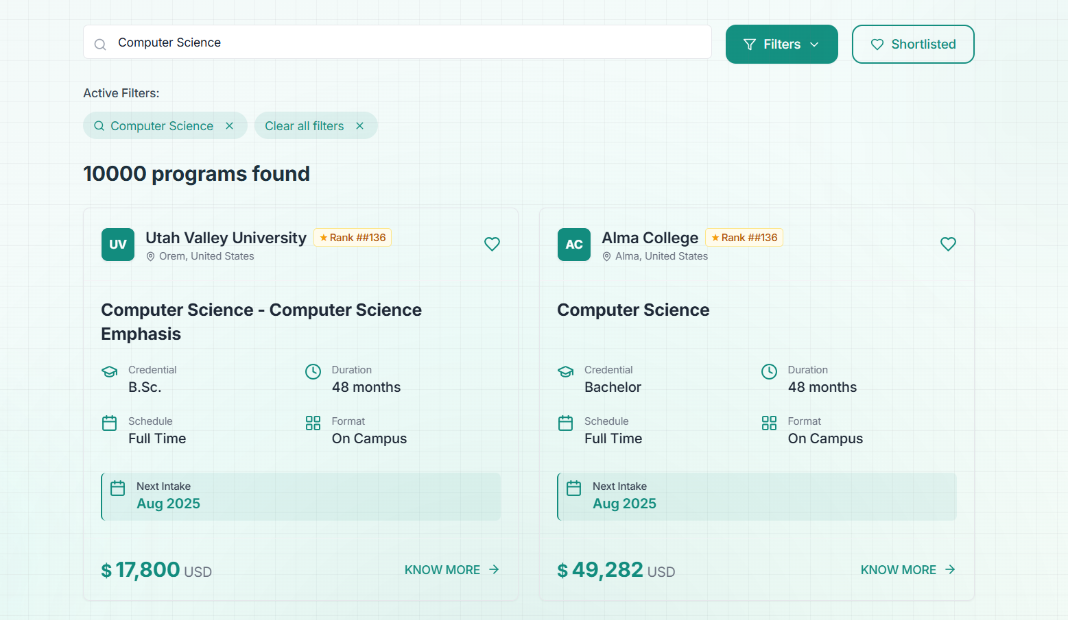 Student using Course Finder to explore university options